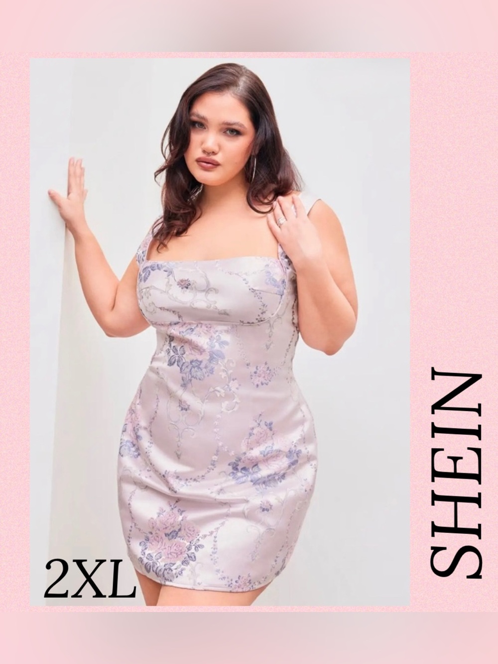 Cider Lilac Floral Square-Neck Mini Dress